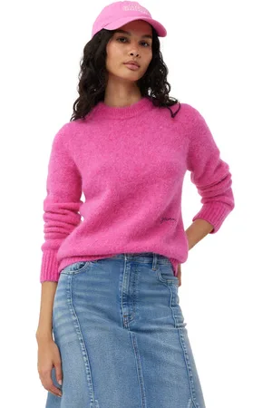 Ganni Pink Brushed Alpaca O-Neck Sweater I Dame Størrelse Xs