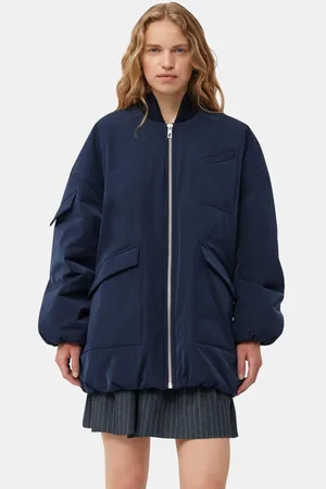 Ganni Blue Twill Oversized Bomberjakke I Navy Dame Størrelse 4Xl Genanvendt Polyester