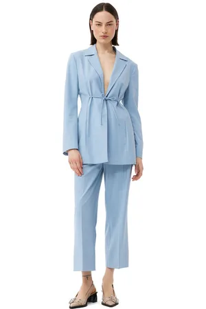 Ganni Blue Drapey Melange Cropped Bukser I Powder Blue Dame Størrelse 34