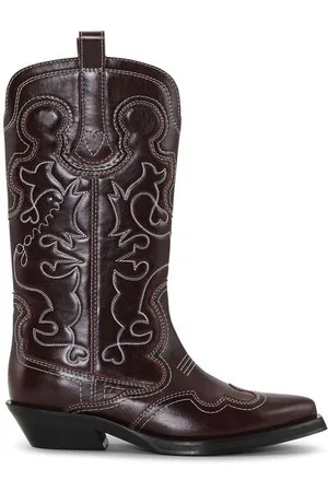 Ganni Mid Shaft Embroidered Western Boots Dame Størrelse 37