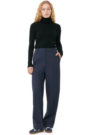 Ganni Blue Drapey Melange Bukser I Navy Dame Størrelse 48