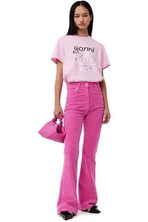 Ganni Pink Relaxed Sun T-Shirt I Dame Størrelse 2Xl
