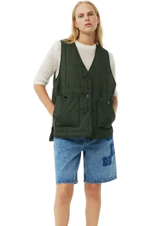 Ganni Green Quilt Boxy Vest I Dame Størrelse Xxs/Xs Genanvendt Polyamid
