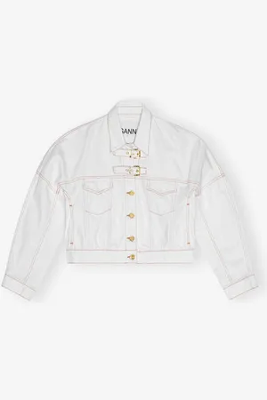 Ganni White Organic Cotton Denim Jacket Dame Størrelse 38