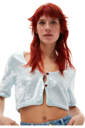 Ganni Light Sequins Bluse I Dame Størrelse 34 Genanvendt Polyester Kortærmet