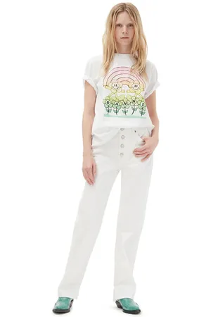 Ganni White Lovy Jeans Dame Størrelse 31W/32L