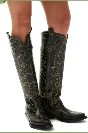 Ganni Knee-High Embroidered Westernstøvler I Dame Størrelse 36