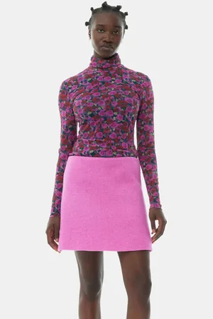 Ganni Floral Mesh Long Sleeve Roll Neck Bluse I Dame Størrelse 42