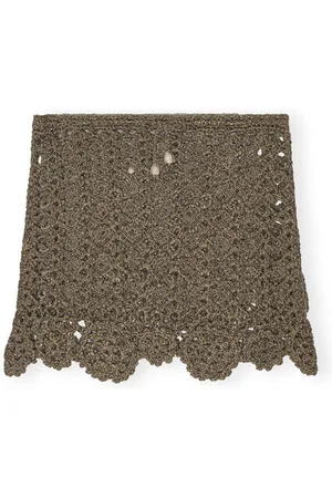 Ganni Crochet Mini Skirt I Black/Gold Dame Størrelse 38 Metallic/Økologisk Bomuld/Polyester