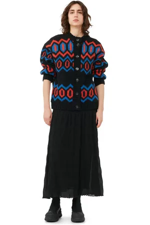 Ganni Chunky Graphic Wool Cardigan Dame Størrelse S Økologisk Uld Langærmet