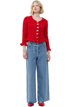 Ganni Red Mohair Cardigan I Dame Størrelse Xxs Langærmet