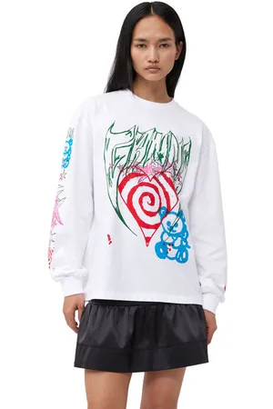 Ganni Future Heavy Jersey Long Sleeve T-Shirt I White Dame Størrelse 3Xl