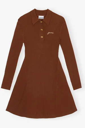 Ganni Brown Future Viscose Rib Minikjole I Dame Størrelse S