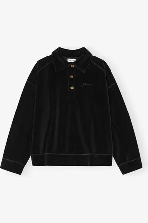 Ganni Velour Polo Shirt Dame Størrelse Xxs/Xs Bomuld/Polyester
