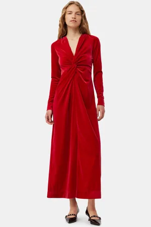 Ganni Red Velvet Jersey Twist Long Kjole I Dame Størrelse 36
