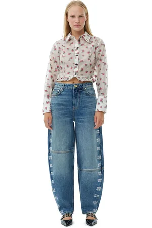 Ganni Sparkle Logo Stary Jeans I Dame Størrelse 36