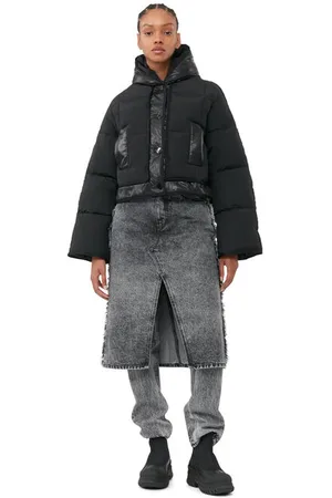 Ganni Snow Washed Denim Skirt Jeans I Black Dame Størrelse 28