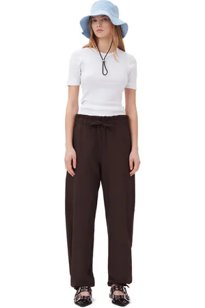 Ganni Brown Drapey Melange Elasticated Waist Bukser Dame Størrelse 52