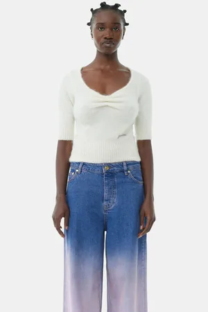 Ganni White Brushed Alpaca Top Dame Størrelse Xl