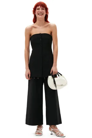 Ganni Cotton Suiting Cropped Wide Bukser I Black Dame Størrelse 36