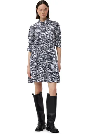 Ganni Printed Cotton Poplin Mini Skjortekjole I White Dame Størrelse 36