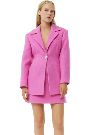 Ganni Pink Twill Wool Suiting Fitted Blazer I Dame Størrelse 40