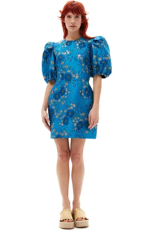 Ganni 3D Jacquard Open Back Minikjole I Dame Størrelse 44 Elastan/Metallic/Polyester Kortærmet