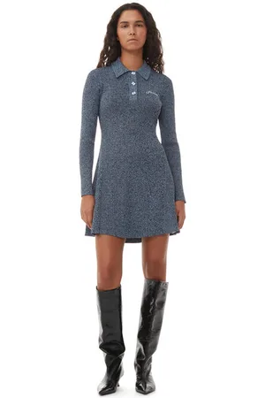 Ganni Blue Melange Knit Minikjole I Dame Størrelse L