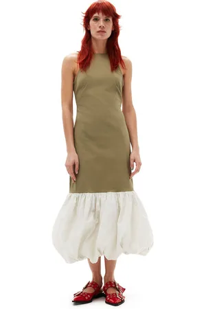 Ganni Taffeta Mix Open Back Kjole I Green Dame Størrelse 36 Elastan/Lenzing Ecovero/Polyamid Uden Ærmer