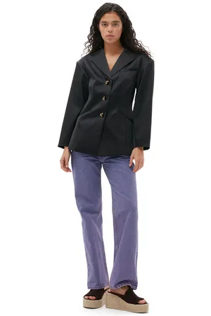 Ganni Double Satin Fitted Blazer I Dame Størrelse 32 Langærmet