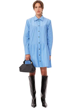 Ganni Re-Cut Striped Cotton Mini Skjortekjole I Dame Størrelse 34 Langærmet