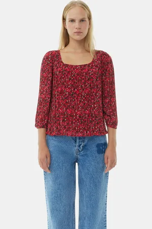 Ganni Red Pleated Georgette Bluse I Dame Størrelse 32 Genanvendt Polyester