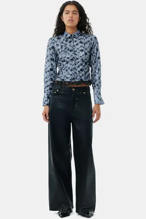Ganni Foil Denim Wide Jeans Dame Størrelse 38