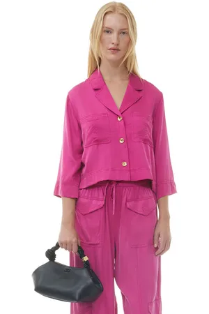 Ganni Pink Washed Satin Crop Skjorte Dame Størrelse 34
