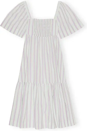 Ganni Stripe Seersucker Ruffle Midi Dress I Mauve Chalk Dame Størrelse 36/Polyester
