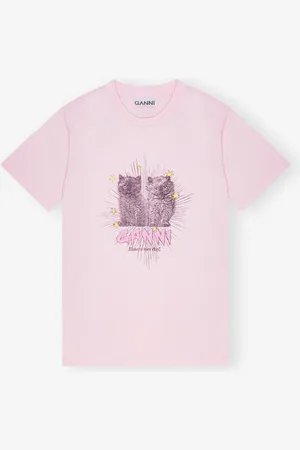 Ganni Pink Kittens T-Shirt I Dame Størrelse Xxs