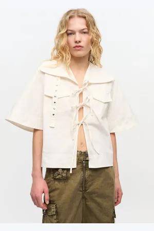 Ganni Offwhite Bomuldsbluse Med Stretch Dame Størrelse 44