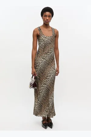 Ganni Maxikjole Med Leopardprint I Mixed Dame Størrelse 42 Viskose
