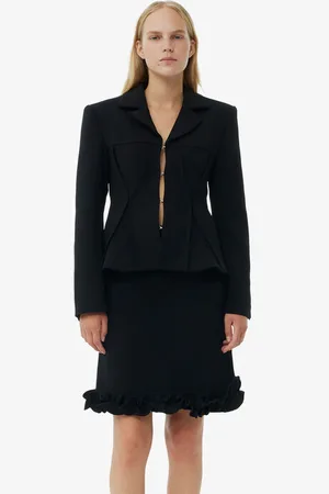 Ganni Sort, Tætsiddende Blazer I Bonded Crepe I Dame Størrelse 40 Genanvendt Polyester