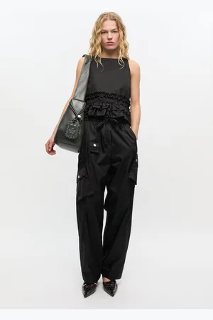 Ganni Mørkegrå Medium Hobo Taske I Lyocell/Genanvendt Læder/Tencel