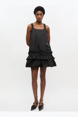 Ganni Sort, Duchesse Nylon-Minikjole I Dame Størrelse 42 Polyurethane/Genanvendt Polyester