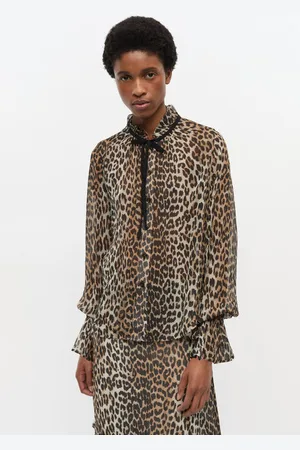 Ganni Chiffonskjorte Med Leopardprint Og Bindebånd I Mixed Dame Størrelse 44 Viskose