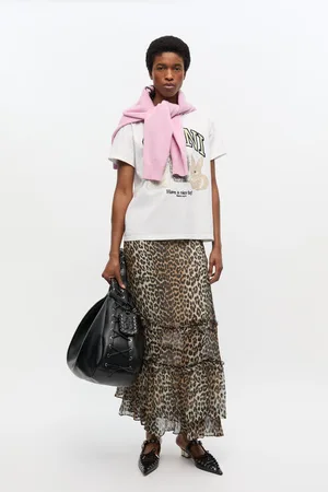 Ganni Lang Chiffon-Flæsenederdel Med Leopardprint I Mixed Dame Størrelse 44 Viskose