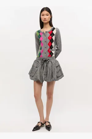 Ganni Crinkled Check Mini Bubble Skirt I Black Dame Størrelse 36 Genanvendt Polyester