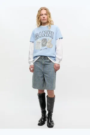 Ganni Stribede Denimshorts I Dame Størrelse 24