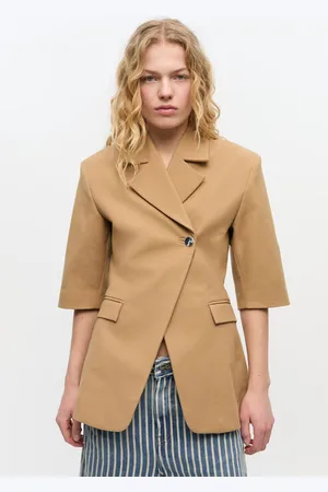 Ganni Camel Blazer Med 3/4 Ærmer I Beige Dame Størrelse 40
