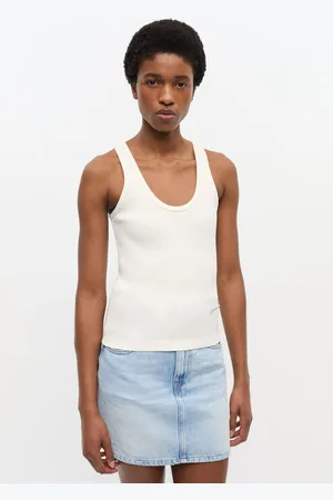 Ganni Off-White Tanktop I Rib Dame Størrelse S