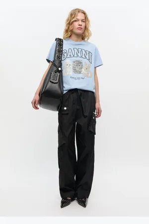 Ganni Sorte Elastiske Nylonbukser I Black Dame Størrelse 36 Polyurethane/Genanvendt Polyester