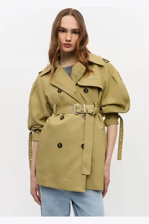 Ganni Beige Midi-Trenchcoat I Kraftig Twill I Dame Størrelse 42 Genanvendt Polyester