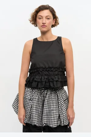 Ganni Sort Flæsetop I Duchesse-Nylon I Dame Størrelse 32 Polyurethane/Genanvendt Polyester